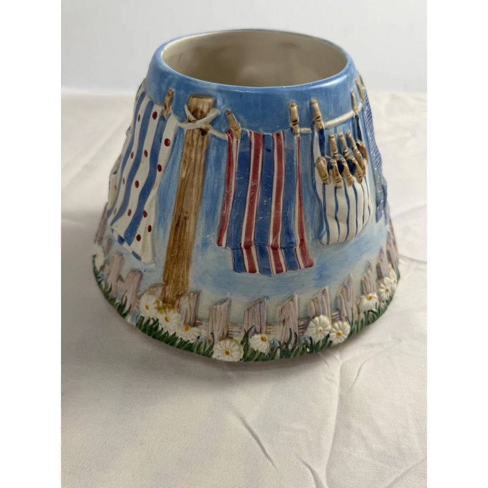 Yankee Candle Ceramic Jar Topper Shade Clothesline Picket Fence Cottagecore 4in